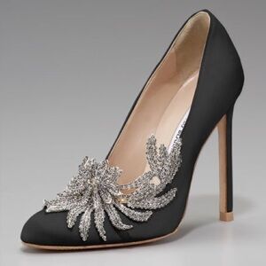 Manolo Blahnik Black Satin “Swan” Heels